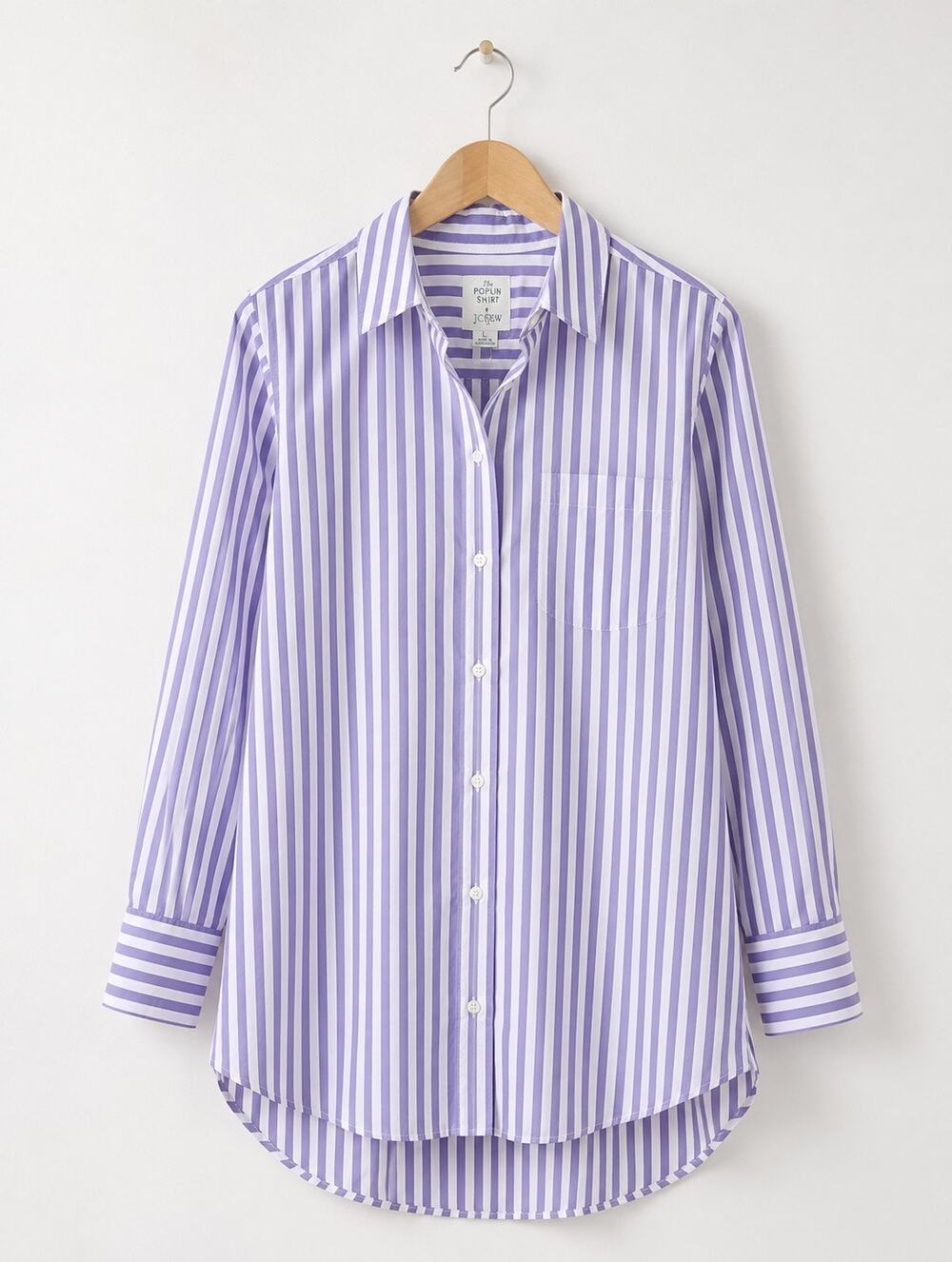 J.Crew The Poplin Shirt Womens L Purple White Stripe Cotton Button Down 2026